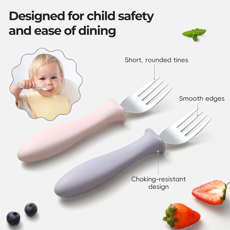 ITITT 6 PCS Toddler Forks Set - Baby Forks with Silicone Handle Children Food Grade 18/8 Stainless Steel Toddler Utensils Set for Self Feeding Kids Silverware Set Safe Anti-Choke Design Dishwasher Safe - Image 3